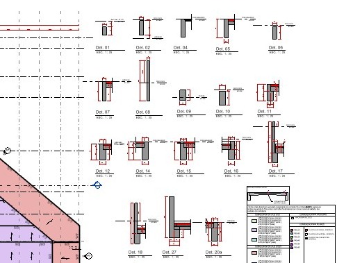 Prancha com dezessete detalhes construtivos cotados